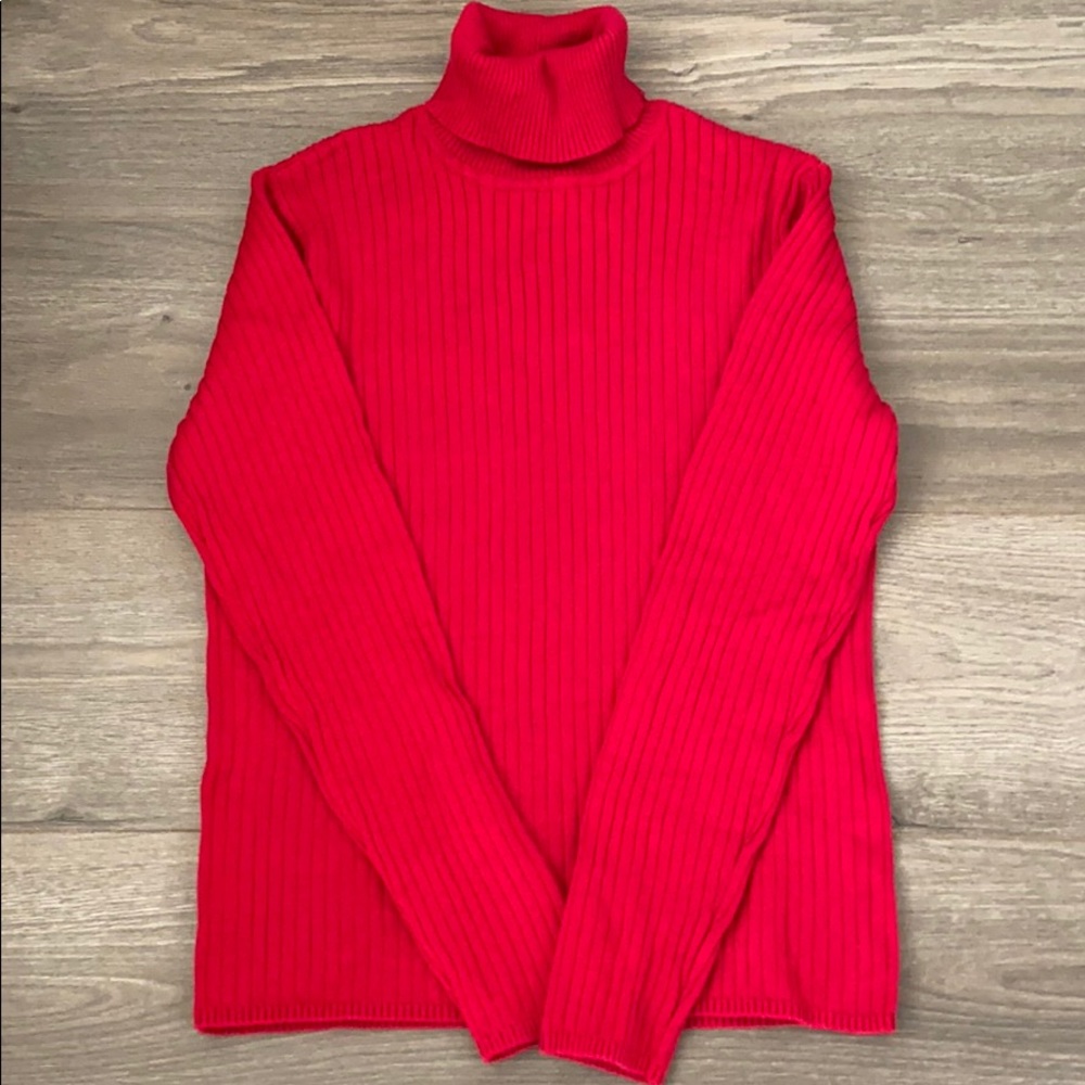 Talbots Red Ribbed Turtle Neck Sweater - image 2